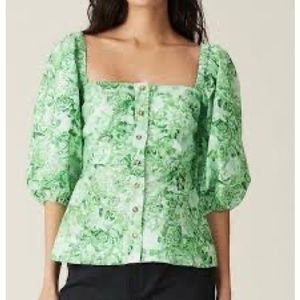 Ganni Printed Cotton Poplin - Island Green UK 40 US 8